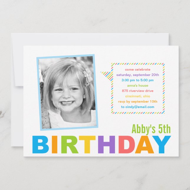 Bright and Colorful Photo Birthday Invitation (Front)