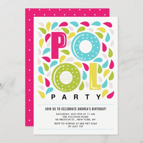 Bright and Colorful Pool Party Birthday Invitation