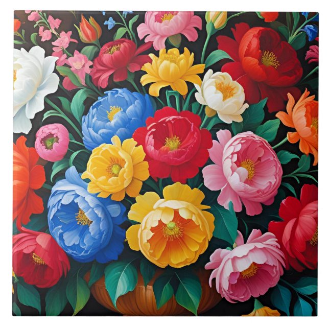 Bright and colorful roses ceramic tile (Front)