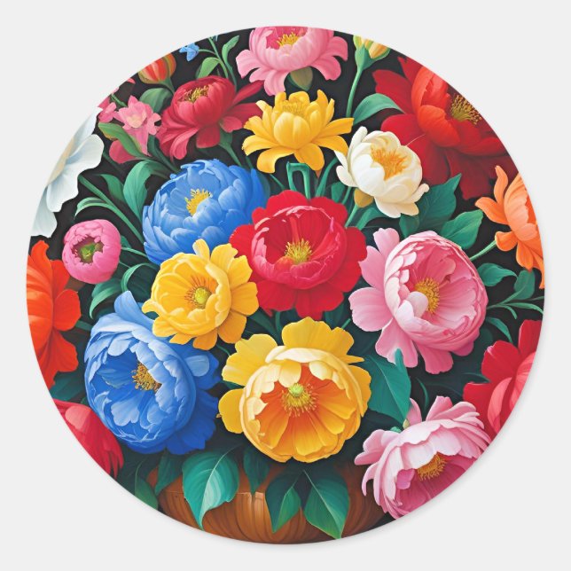 Bright and colorful roses classic round sticker (Front)