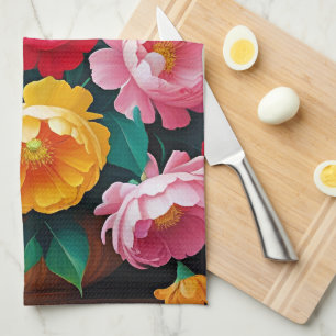 Bright and colorful roses kitchen towel