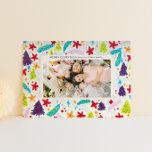 Bright and Colorful Silly Winter Frame Holiday Card<br><div class="desc">A cheery and non-traditional take on classic Christmas motifs, this holiday photo card features a frame border of bright, illustrated, wintery elements like trees, poinsettia flowers, pine branches, stars, and snowy swirls in purple, aqua, lime green orange and red. Personalize the modern, simple text on the front with a greeting...</div>