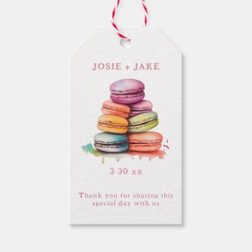 Bright and colorful watercolor macaroon cakes gift tags
