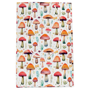 Bright and Colorful Watercolor Mushroom Pattern Medium Gift Bag