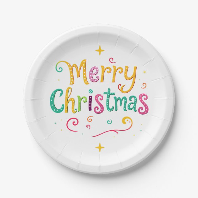 Bright and cool Merry Christmas Paper Plates (Front)