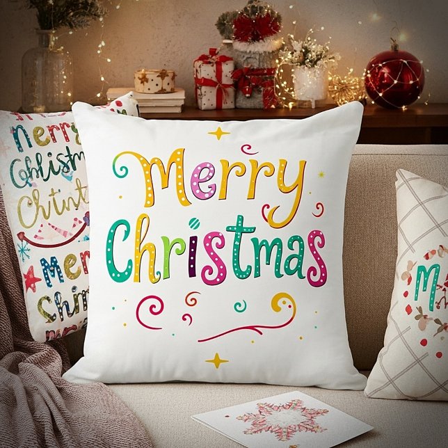 Bright and cool Merry Christmas Throw Pillow (Creator Uploaded)