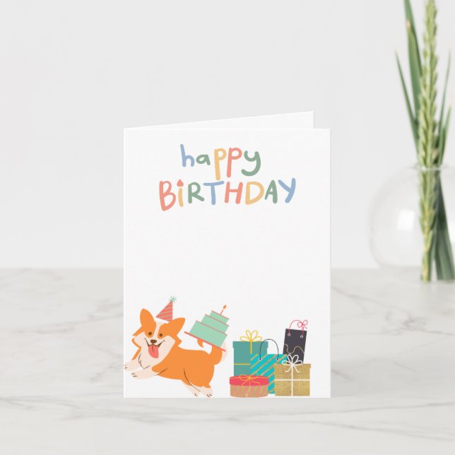 Bright and Cute Corgi Happy Birthday Card (Front)