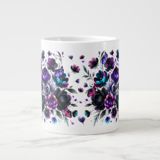 Bright and Dark Floral Fantasy with Butterflies Giant Coffee Mug