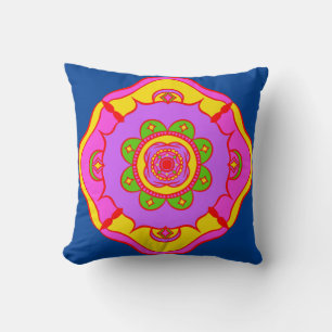 Bright and Edgy Colored Rangoli Throw Pillow