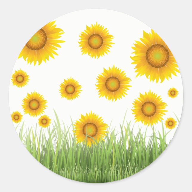 Bright and Elegant Sunflower Graphic Design Classic Round Sticker (Front)