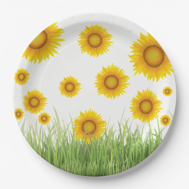 Bright and Elegant Sunflower Graphic Design Paper Plates (Front)