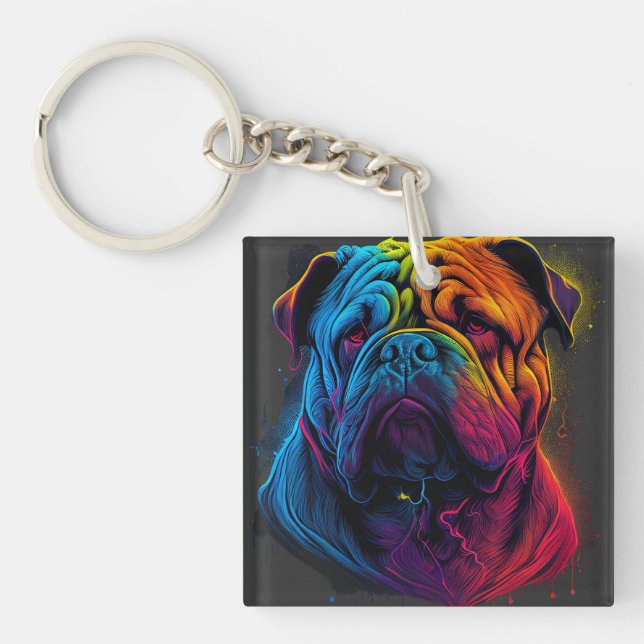 Bright and Fluffy Chinese Shar Pei dog, Shar-Pei Keychain (Front)