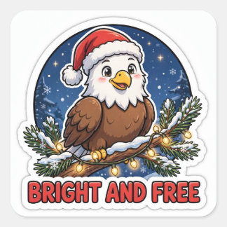 Bright and Free Sticker — Bald Eagle Santa Hat Sno