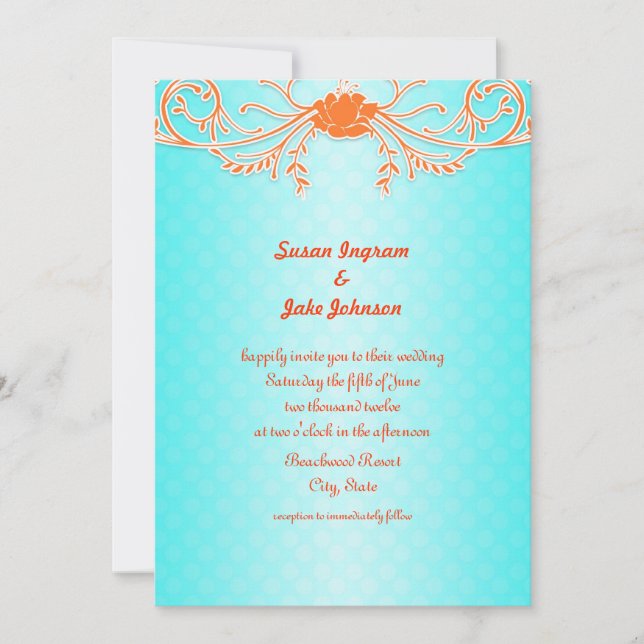Bright and Fun Aqua and Tangerine Wedding Invites (Front)