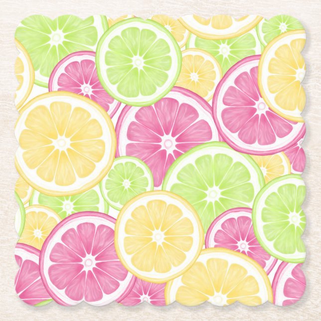 Bright and Fun Citrus Pop Summer Paper Coaster (Front)