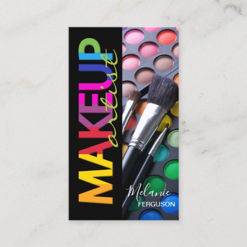 Bright and Fun Makeup Palette with Brushes MUA Business Card