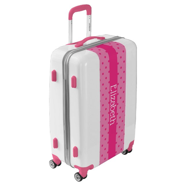 Bright and Fun Pink on Pink Polka Dots with Name Luggage (Rotated Left)