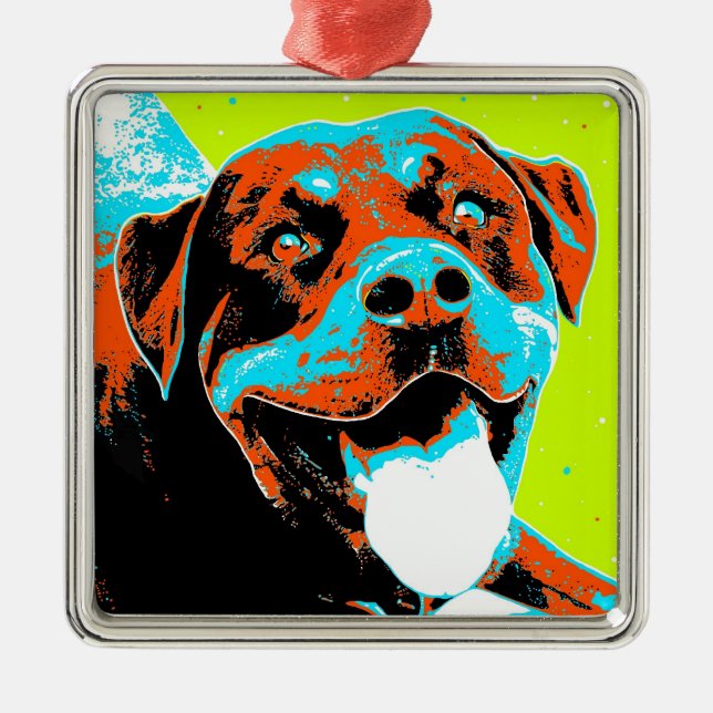 Bright and Fun Rottweiler Portrait Metal Ornament (Front)