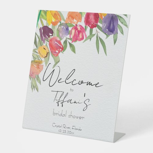 Bright and Fun Tulips Bridal Shower Pedestal Sign