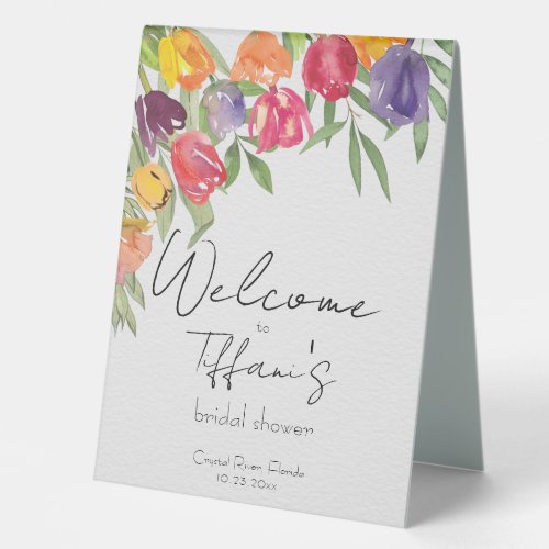 Bright and Fun Tulips Bridal Shower Table Tent Sign