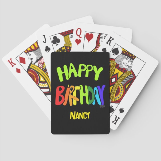 Bright and Happy Birthday Custom Name Poker Cards (Back)
