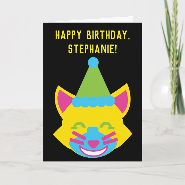 Bright and Happy Cat Personalized Birthday Card (Front)