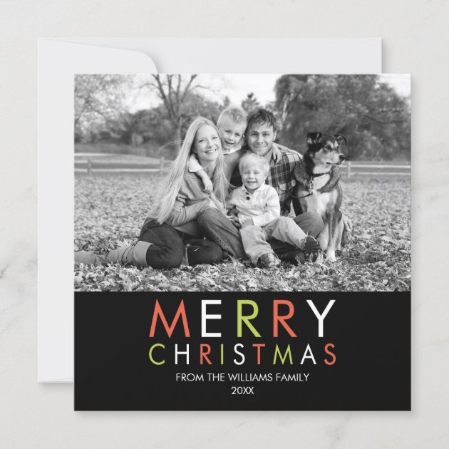 Bright And Merry Christmas Photo Card -black
