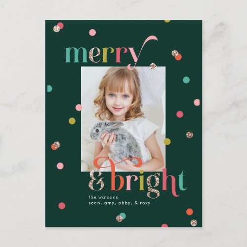 Bright and Merry Holiday Photo Card Postcard