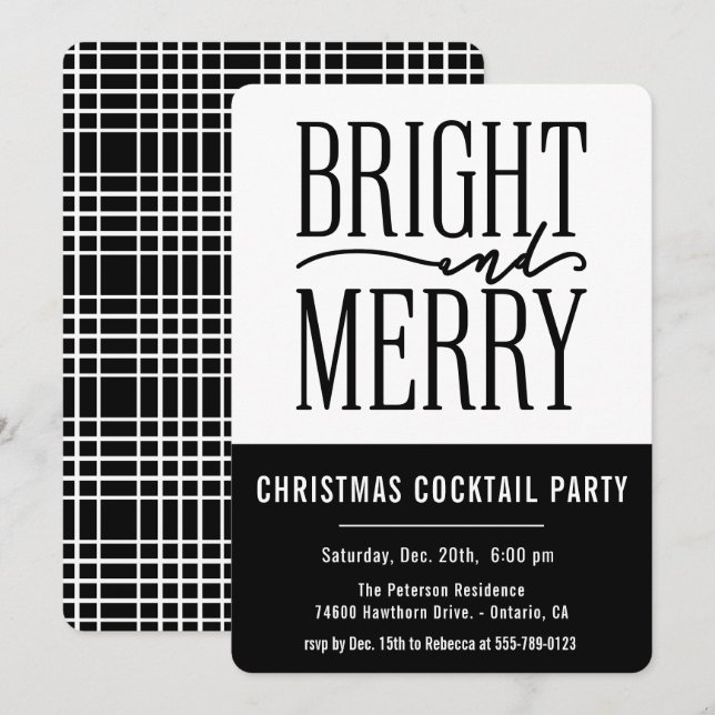 Bright and Merry Modern Christmas Party Invitation (Front/Back)