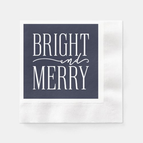 Bright and Merry Modern Festive Blue Holiday Napkins