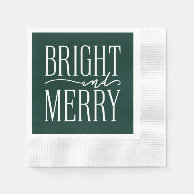 Bright and Merry Modern Festive Green Holiday Napkins (Front)
