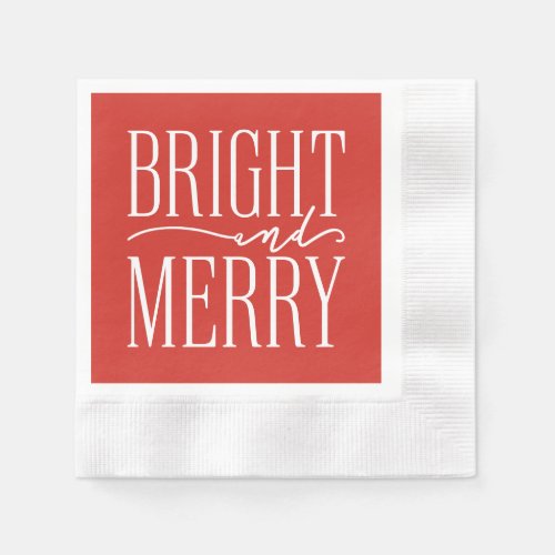 Bright and Merry Modern Festive Red Holiday Napkins