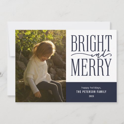 Bright and Merry Modern Minimal Christmas Photo Holiday Card