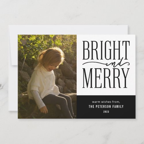 Bright and Merry Modern Minimal Christmas Photo Holiday Card