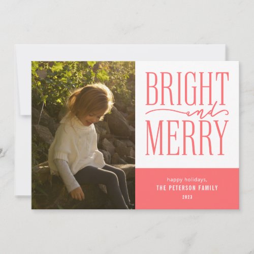 Bright and Merry Modern Minimal Christmas Photo Holiday Card