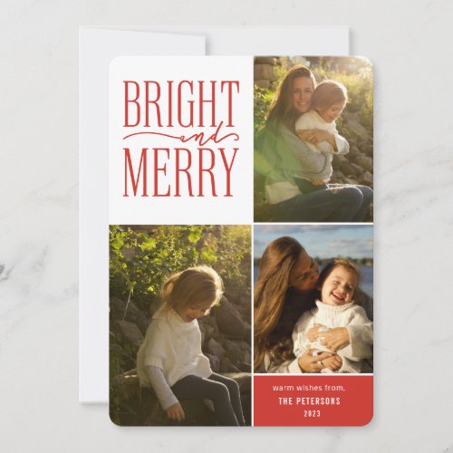 Bright and Merry Modern Minimal Christmas Photo Holiday Card