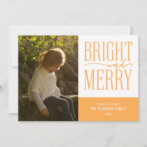 Bright and Merry Modern Minimal Christmas Photo Holiday Card