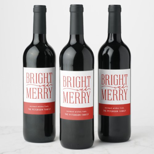 Bright and Merry Modern Red Holiday Wine Label