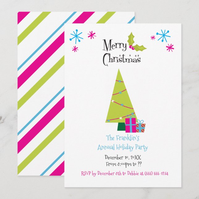 Bright and Merry Retro Holiday Invitation (Front/Back)