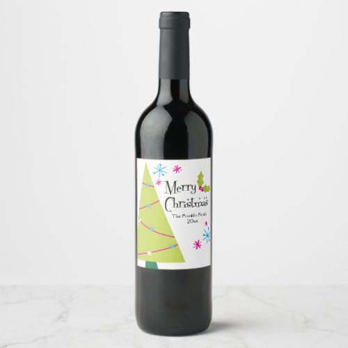 Bright and Merry Retro Holiday Wine Label