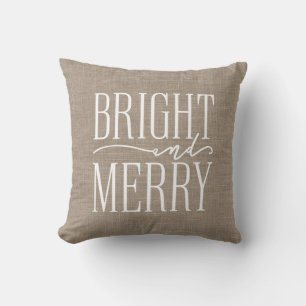 Bright and Merry Rustic Farmhouse Holiday Throw Pillow