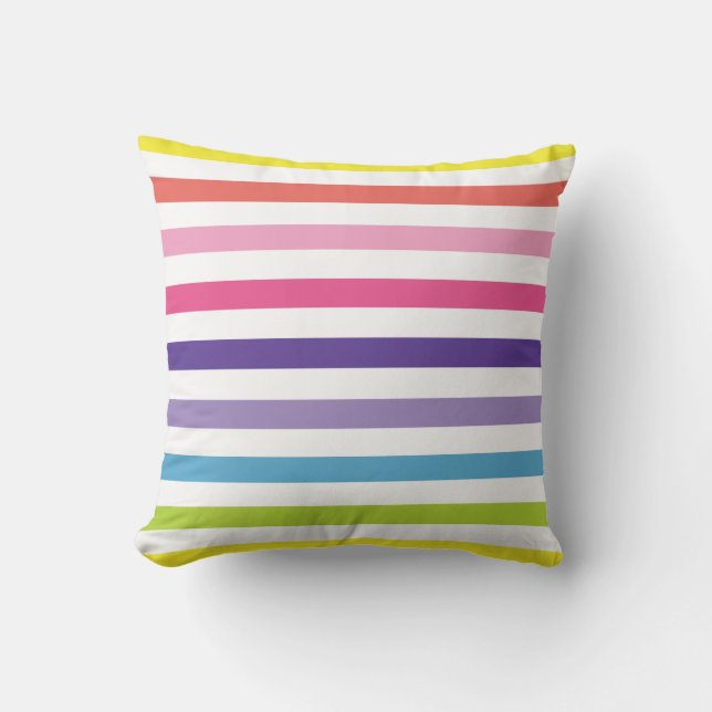 Bright and Modern Fun Rainbow Stripes Throw Pillow (Front)