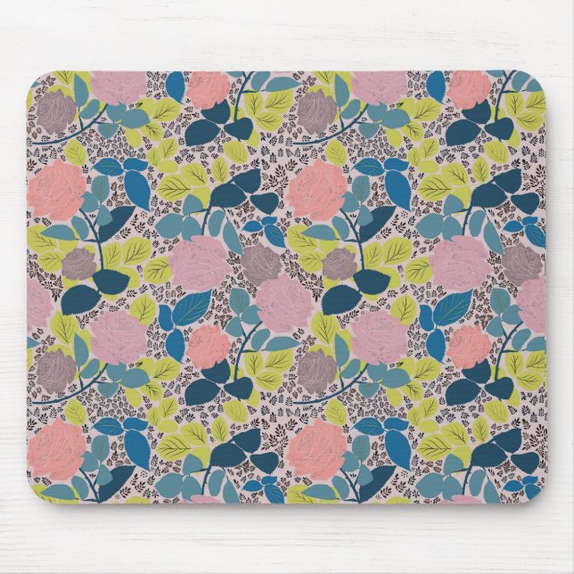 Bright and Playful Rose Print mouse mat (Front)