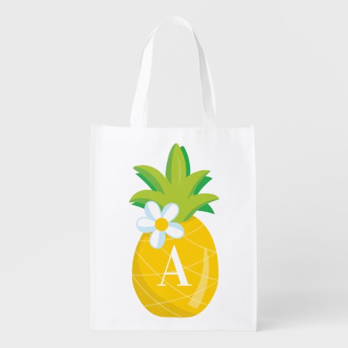 Bright and Pretty Pineapple Monogram Grocery Bag