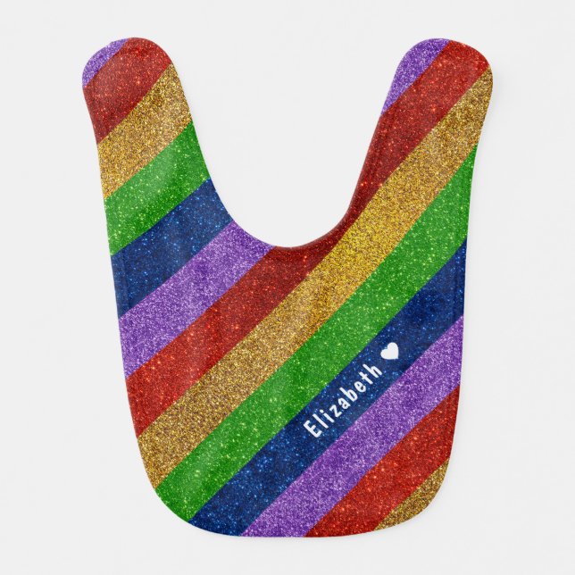 Bright and Sparkly Rainbow Faux Glitter Striped Baby Bib (Front)