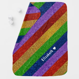 Bright and Sparkly Rainbow Faux Glitter Striped Baby Blanket
