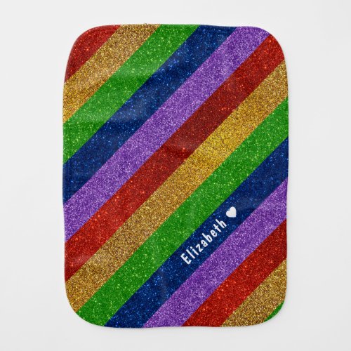 Bright and Sparkly Rainbow Faux Glitter Striped Baby Burp Cloth