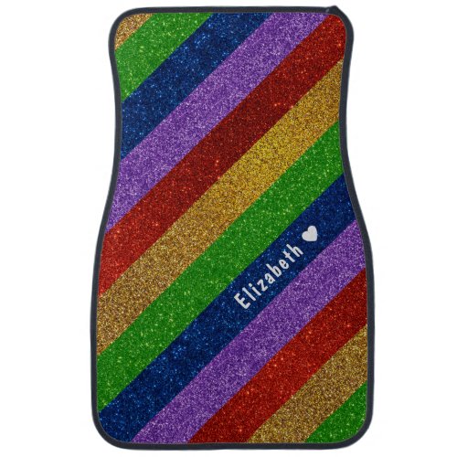  Bright and Sparkly Rainbow Faux Glitter Striped Car Floor Mat