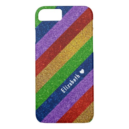 Bright and Sparkly Rainbow Faux Glitter Striped iPhone 87 Case