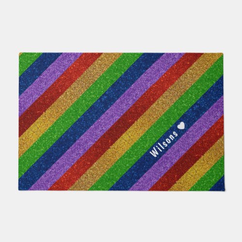 Bright and Sparkly Rainbow Faux Glitter Striped Doormat
